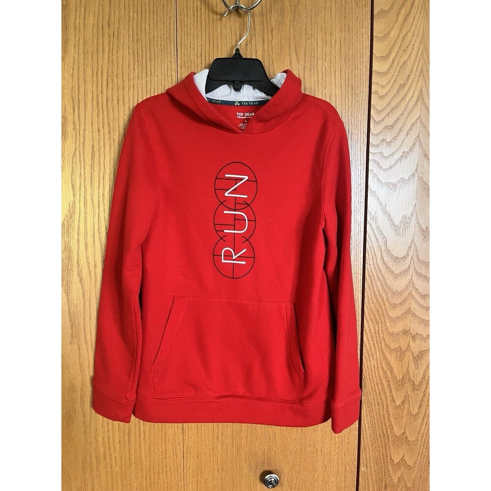 Tek Gear Red Pullover Hoodie Hoodie with White Run Graphic Boy's size L Large